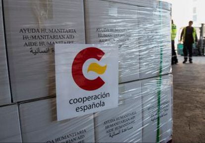 A shipment of Spanish humanitarian aid destined for Nepal.
