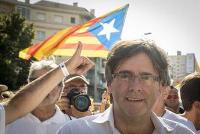 Catalan premier Carles Puigdemont at the Diada march in Salt.