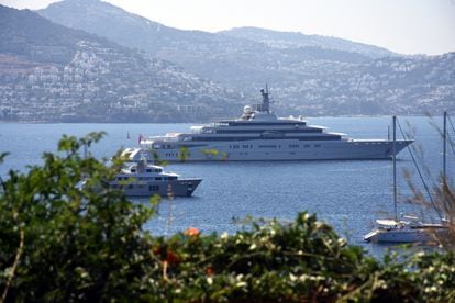 Roman Abramovich's luxury yacht 'Eclipse' anchored in the waters of Bodrum (Turkey).