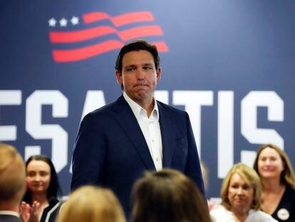Republican presidential candidate Florida Gov. Ron DeSantis speaks during a campaign event on July 17, 2023, in Tega Cay, South Carolina.