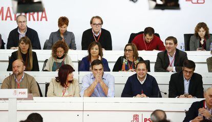 Pedro Sánchez presides the meeting of the Socialist Party federal committee.