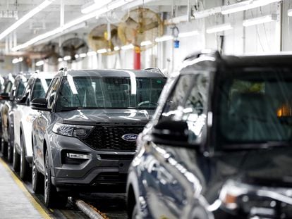 2020 Ford Explorer cars are seen at Ford's Chicago Assembly Plant in Chicago, Illinois, June 24, 2019.