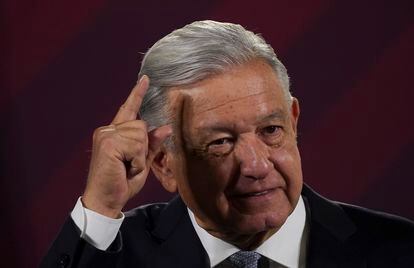 Andres Manuel Lopez Obrador during his regularly scheduled morning press conference at the National Palace in Mexico City.
