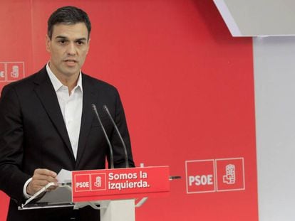 PSOE leader Pedro Sánchez at a press conference on Wednesday.
