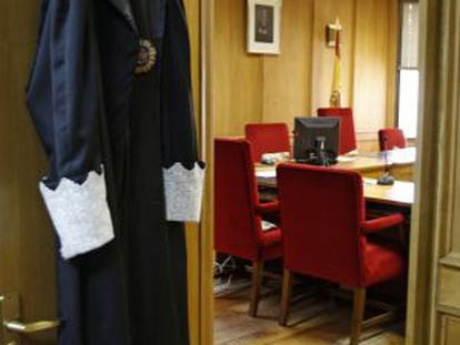 A judge's robes hang on a courtroom door during a previous strike in 2009.