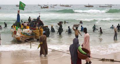 Fishing boats unload their catches in the Mauritanian capital of Nouakchott.