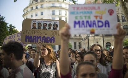 A protest against the original nine-year prison sentence for members of “La Manada.”