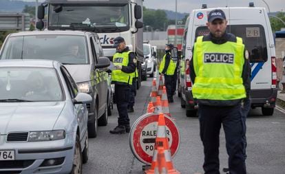 French police control the border near the Basque town of Irun.