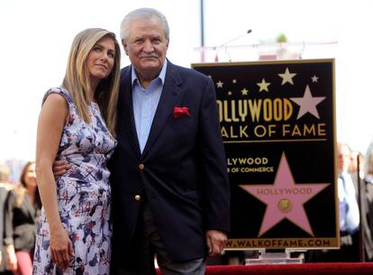 Jennifer Aniston poses with her father, actor John Aniston, at the actress's star unveiling on the Los Angeles Walk of Fame in February 2012.