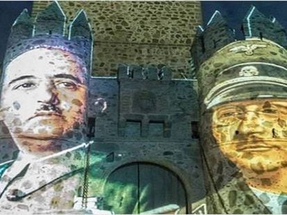 Images of Franco and Himmler projected onto the walls of Guadamur.