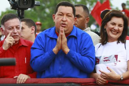 Ch&aacute;vez gestures during a rally in Cabimas, Zulia state on Sunday. 