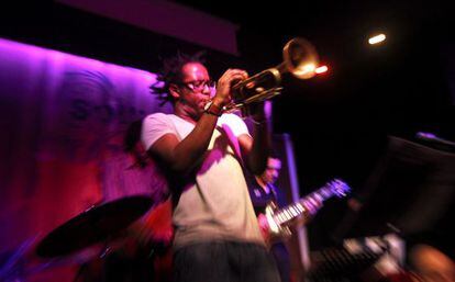 Cuban trumpet player Jorge Vistel during a jam session at Soul Station.
