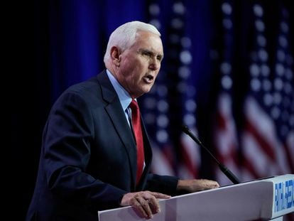 Republican presidential candidate and former vice president Mike Pence delivers remarks at the Faith and Freedom Road to Majority conference at the Washington Hilton on June 23, 2023, in Washington, D.C.