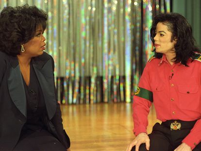 Michael Jackson and Oprah Winfrey during the high-profile interview at Neverland Ranch on February 10, 1993; according to some estimates, the broadcast drew nearly 100 million viewers worldwide.