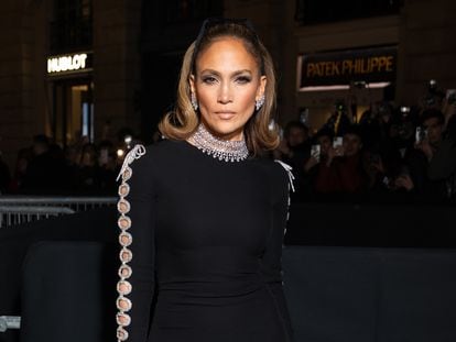 Jennifer Lopez at the Valentino haute couture show in Paris, on January 24, 2024.