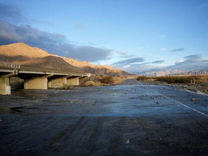 Highway 101 was covered by water near Palm Springs on Monday morning.