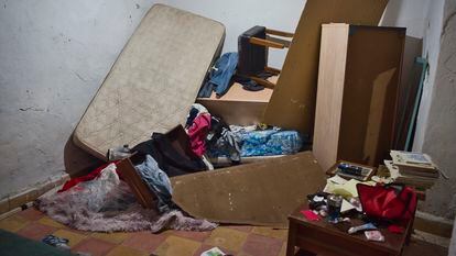 The detainee's room inside the Algeciras squatter house where he shared an apartment with other Moroccan nationals, after the police search.