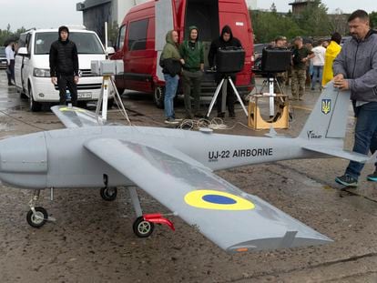 A UJ-22 drone, made by the Ukrjet company, used by Ukraine against Moscow.