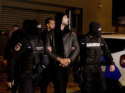 Andrew Tate after being detained by the Romanian police on Friday night in Bucharest.