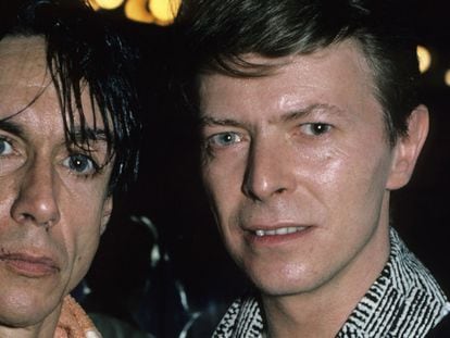 Iggy Pop and David Bowie at the Ritz Hotel in New York in 1986.