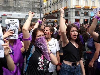Protests in Madrid against La Manada court sentence.