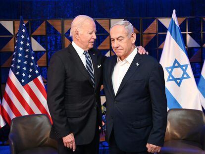 The president of the United States, Joe Biden, with the Israeli Prime Minister, Benjamin Netanyahu, during their meeting this Wednesday in Tel Aviv.