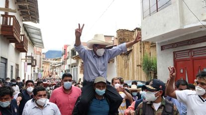 Peru's presidential candidate Pedro Castillo in Tacobamba on Sunday.