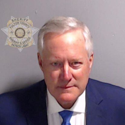 Donald Trump's former chief of staff Mark Meadows in his mugshot.