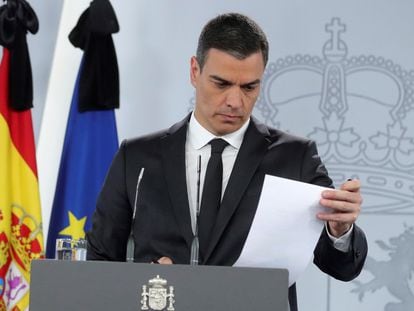 Prime Minister Sánchez during today's press conference.
