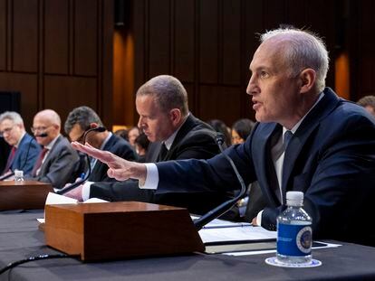 U.S. intelligence officials testify during a Senate Judiciary Oversight Committee hearing to examine Section 702 of the Foreign Intelligence Surveillance Act, on June 13, 2023, in Washington.