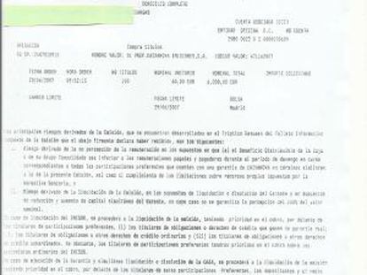 A 2007 sale document for preferential shares in Caixanova with a thumbprint signature.