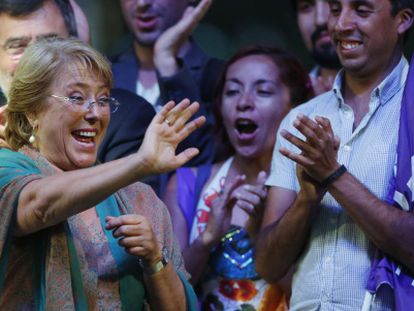 Bachelet celebrates her victory with supporters.