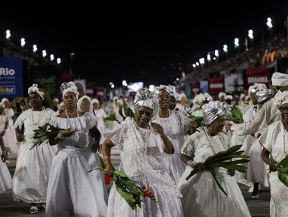 Afro-Brazilian religion followers take part in a cleansing ceremony at the Sambadrome ahead of the Rio Carnival, in Rio de Janeiro, Brazil, February 3, 2024.