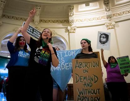 International Women's Day Sit-In for Abortion Rights in the Texas state Capitol Rotunda, Wednesday, March 8, 2023, in Austin, Texas