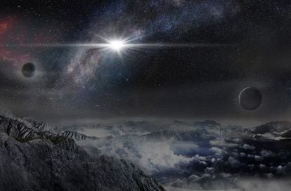 Реконструкция сверхновой ASASSN15lh, вид с экзопланеты, удаленной от звезды на 10 000 световых лет.