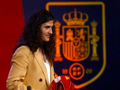 New Spain women's coach Montse Tomé during a press conference on Sept. 18, 2023.