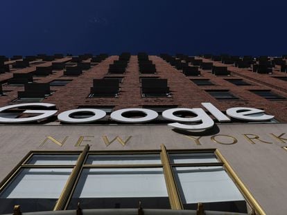 A Google LLC logo is seen at the Google offices in the Chelsea section of New York City, US, on January 20, 2023.