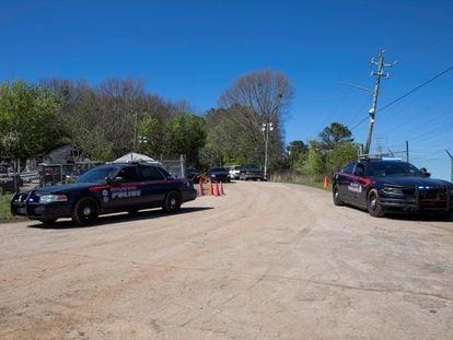 Atlanta Police Officers keep watch at the entrance of the proposed Atlanta public safety training facility in Georgia on March 4, 2023.