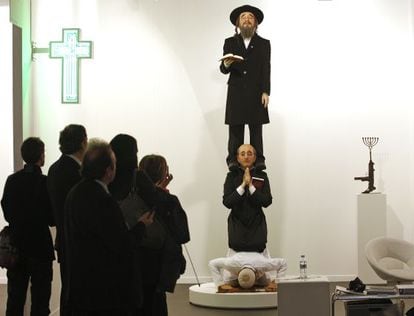 Artist Eugenio Merino&rsquo;s work showing a Muslim, Christian and a Jew praying provoked protests in Israel in 2010. 