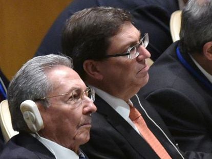 Cuban President Raúl Castro listens to President Obama's speech at the UN on Monday.