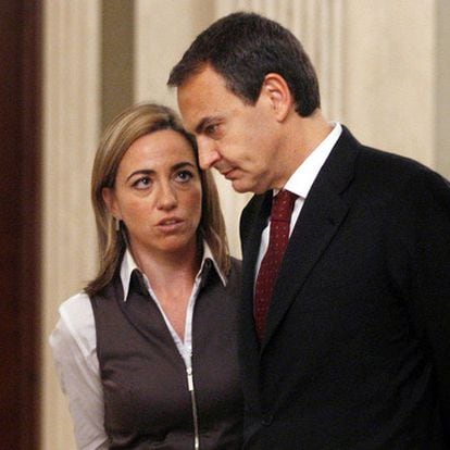 José Luis Rodríguez Zapatero and Carme Chacón, during a meeting of the National Defense Council.