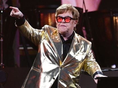 Elton John during his performance at the Glastonbury Festival in 2023.