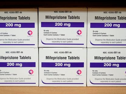 Boxes of the drug mifepristone sit on a shelf at the West Alabama Women's Center in Tuscaloosa, Ala., March 16, 2022