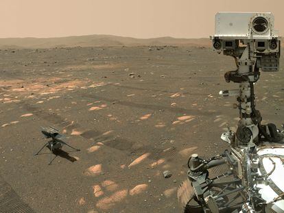 NASA's 'Perseverance' rover and 'Ingenuity' helicopter on the Martian surface.