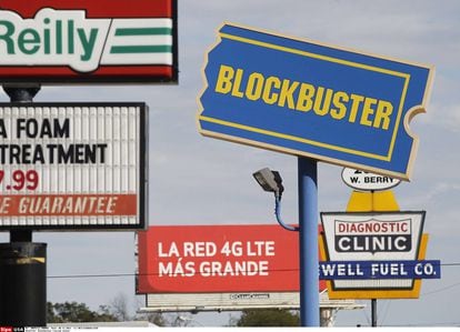 A Blockbuster billboard in Texas in 2013. The chain was already closing down its last stores that year.
