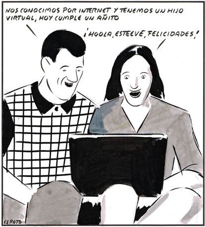“We met online and we have a virtual child, who turns one today.” “Hello Stevie, happy birthday.”
