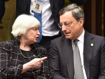 Federal Reserve official Janet L. Yellen and ECB President Mario Draghi.