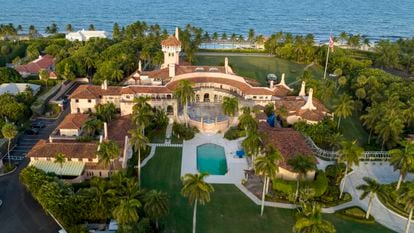 This is an aerial view of former President Donald Trump's Mar-a-Lago estate, in Palm Beach, Fla.