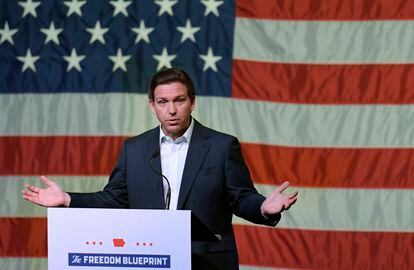 Florida Governor Ron DeSantis speaks at a campaign event on March 10, 2023, in Davenport, Iowa.