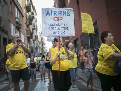 A protest against Airbnb in the Barceloneta suburb of Barcelona.